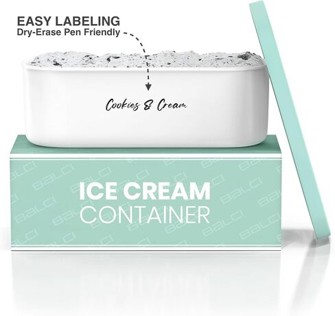 Ice Cream Containers - 2 Quart Ea. (Set of 2) - Premium Reusable Freezer Storage for Homemade Ice Cream Tub for Sorbet, Frozen Yogurt - Flexible Silicone Lids, Long Scoop, Stackable - Blue & Red in Saudi Arabia