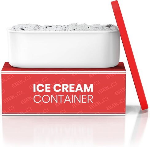 Ice Cream Containers - 2 Quart Ea. (Set of 2) - Premium Reusable Freezer Storage for Homemade Ice Cream Tub for Sorbet, Frozen Yogurt - Flexible Silicone Lids, Long Scoop, Stackable - Blue & Red in Saudi Arabia