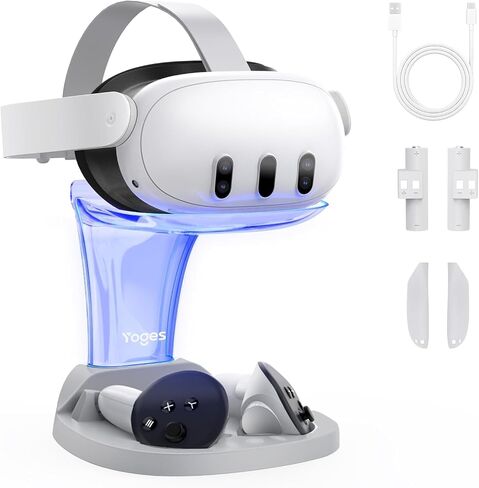 YOGES Charging Dock for Meta Quest 3S, Quest 3 Fast Charging Station with 2 Rechargeable Batteries kit, VR Heatset Charging Stand Dock for Oculus Quest 3/ Quest 3S Accessories, Support Elite Strap in Saudi Arabia