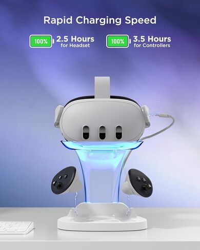 YOGES Charging Dock for Meta Quest 3S, Quest 3 Fast Charging Station with 2 Rechargeable Batteries kit, VR Heatset Charging Stand Dock for Oculus Quest 3/ Quest 3S Accessories, Support Elite Strap in Saudi Arabia