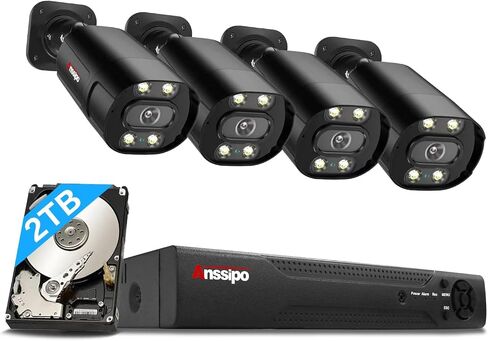 Outdoor/Indoor PoE Security Camera System, (2-Way Audio/AI Face Detection/IR Night Vision/Vehicle Detection) with Microphone and Speaker, 8 NVR, 8 CCTV, Metal Case, 2 TB HDD in Saudi Arabia