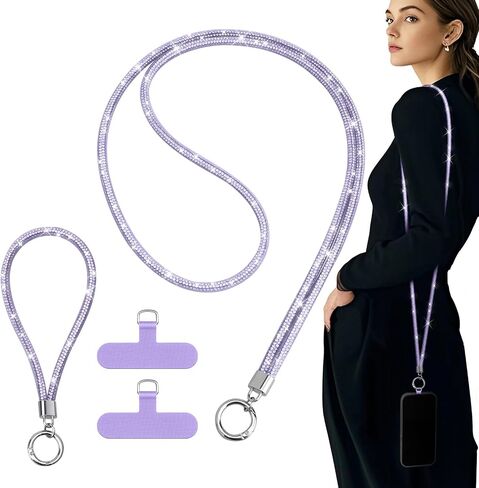 TiMOVO Rhinestone Phone Lanyard Crossbody Chain, Black in Kuwait