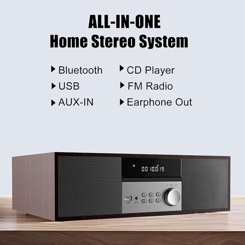 Compact System Micro HiFi System, CD Stereo System, 40 Watts RMS Music System with CD Player, FM Radio, Bluetooth, AUX-in, Headphone Output, DSP Tech, Clear Sounds and Rich Bass Sound,Golden in Saudi Arabia