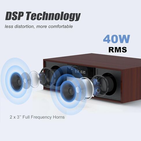 Compact System Micro HiFi System, CD Stereo System, 40 Watts RMS Music System with CD Player, FM Radio, Bluetooth, AUX-in, Headphone Output, DSP Tech, Clear Sounds and Rich Bass Sound,Golden in Saudi Arabia