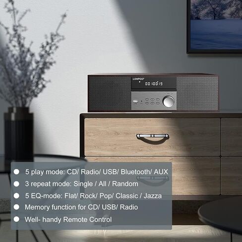 Compact System Micro HiFi System, CD Stereo System, 40 Watts RMS Music System with CD Player, FM Radio, Bluetooth, AUX-in, Headphone Output, DSP Tech, Clear Sounds and Rich Bass Sound,Golden in Saudi Arabia