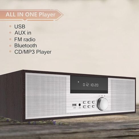 Compact System Micro HiFi System, CD Stereo System, 40 Watts RMS Music System with CD Player, FM Radio, Bluetooth, AUX-in, Headphone Output, DSP Tech, Clear Sounds and Rich Bass Sound,Golden in Saudi Arabia