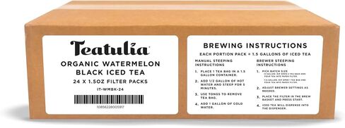 Teatulia Organic Unsweeped Black Iced Facs Gallon Size (24 Jumbo Pitcher Bags - Brews 1.5 Gallons Ice Tea لكل منهما) | 100 ٪ سماد | حزم تصفية عائلة عائلة تجارية خالية من السكر لخدمة الأطعمة والمطاعم والمقاهي ، وأكياس الشاي المثلجة. in Saudi Arabia