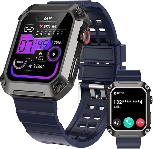 Smart Watches for Men with Bluetooth Call Tactical Outdoor Sports Smartwatch for Android iPhone Waterproof Fitness Watch with Heart Rate Step Counter in Saudi Arabia