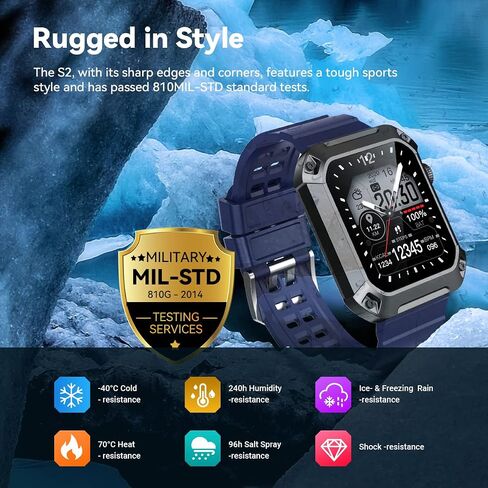 Smart Watches for Men with Bluetooth Call Tactical Outdoor Sports Smartwatch for Android iPhone Waterproof Fitness Watch with Heart Rate Step Counter in Saudi Arabia