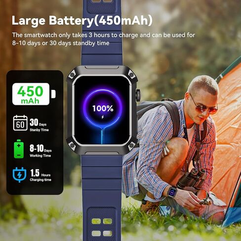 Smart Watches for Men with Bluetooth Call Tactical Outdoor Sports Smartwatch for Android iPhone Waterproof Fitness Watch with Heart Rate Step Counter in Saudi Arabia
