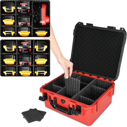 Case for Milwaukee M12 M18 Battery: Waterproof Battery Hard Carrying Storage Case with 9 Dividers for Milwaukee M18/M12 Tool Battery 1.5/2.0/3.0/4.0/5.0/6.0/6.5/8.0/9.0/12.0-Ah/Charger (Case Only) in Saudi Arabia