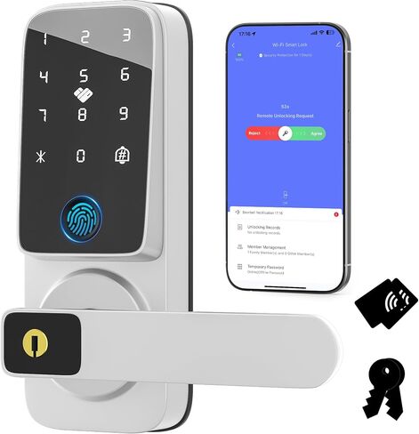WiFi Smart Door Lock，Biometric keypad Door Lock with Handle，Built-in Wi-Fi，Fingerprint Door Knob for Entry Door，keyless Entry Door Lock with APP Remote Unlock,Black in Saudi Arabia