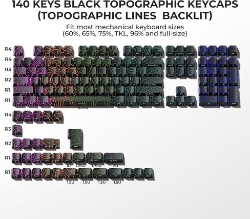 أغطية مفاتيح PBT مطبوعة من الجانب XVX Topograph، أغطية مفاتيح PBT مزدوجة اللمعان من خلال مجموعة أغطية المفاتيح، أغطية مفاتيح صبغ التسامي ذات شكل الكرز مناسبة للوحة المفاتيح الميكانيكية Cherry Gateron MX in Kuwait