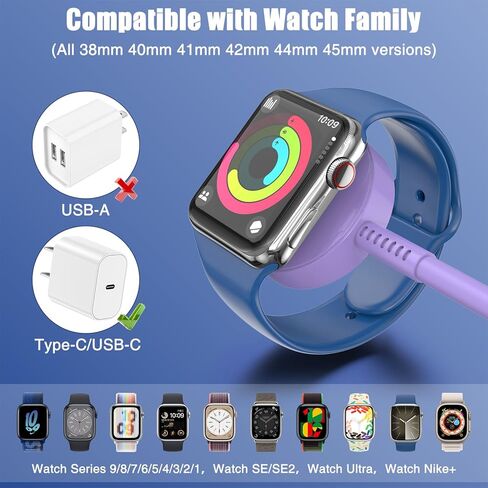 2Pack لشاحن Apple Watch USB C Magnetic Iwatch Charger Cable سريع الشحن المتوافق مع Watch Ultra2 Ultra Series 9 8 7 6 SE SE2 5 4 3 2 1-3FT (1M) أبيض in Kuwait