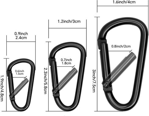 Small Carabiner Clip 12PCS Black Carabiner Keychain Mini 2 inch Large 3 inch Heavy Duty Caribeaner Hook D Ring Aluminum Carbiner Clip for Keys Backpack Hiking Camping Fishing in Saudi Arabia