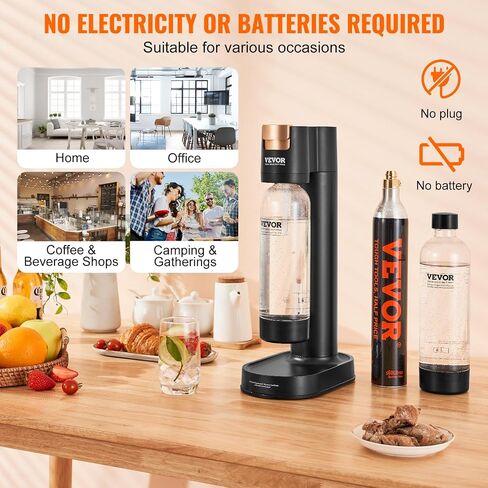 VEVOR Sparkling Water Maker, Soda Maker Machine for Home, Soda Maker with BPA-free 1L PET Bottle, 2 CO2 Cylinders(Not Contain CO2 GAS), Compatible with Mainstream Screw-in 60L CO2 Cylinder in Saudi Arabia