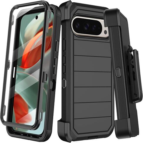 for Google Pixel 9 Pro XL Case with Belt Clip Holster,2X Screen Protectors,Heavy Duty Shockproof Drop Protection Bumper Military Grade Full Body Non Slip Rugged Durable Phone Cover with Kickstand in Kuwait