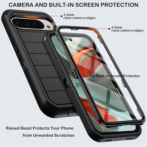 for Google Pixel 9 Pro XL Case with Belt Clip Holster,2X Screen Protectors,Heavy Duty Shockproof Drop Protection Bumper Military Grade Full Body Non Slip Rugged Durable Phone Cover with Kickstand in Kuwait