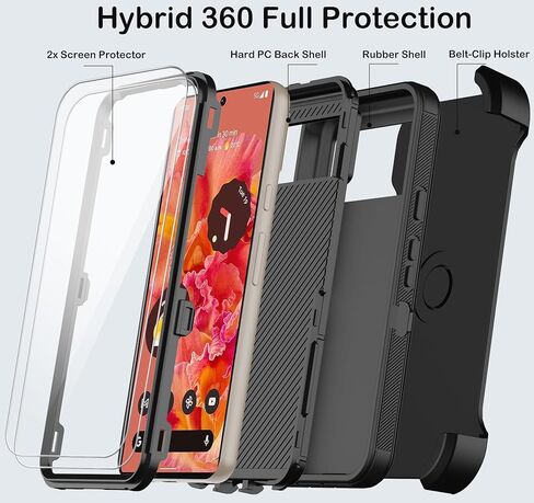 for Google Pixel 9 Pro XL Case with Belt Clip Holster,2X Screen Protectors,Heavy Duty Shockproof Drop Protection Bumper Military Grade Full Body Non Slip Rugged Durable Phone Cover with Kickstand in Kuwait