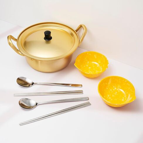 Ramen Pot with Chopsticks, Spoon & Bowl Set | Portable Rapid Ramen Cooker, Easy Cook Pot, Korean Style Egg Cooker, Instant Pot for Quick Noodles, Cooking Pot for Dorm & Travel | Made in Korea | 1Qt in Saudi Arabia
