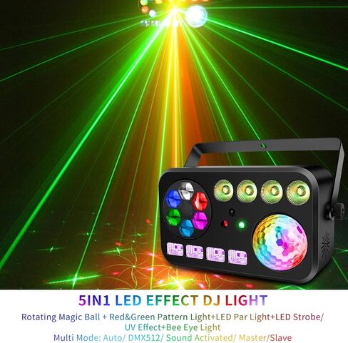 DJ Stage Party Lights - 40W 5IN1 DJ Lights Bee Eye Green&Red Multi Patterns Strobe Effects by Sound Activated DMX Remote Control for Wedding Disco Party Halloween Music Dance Bar Club Gig in Kuwait