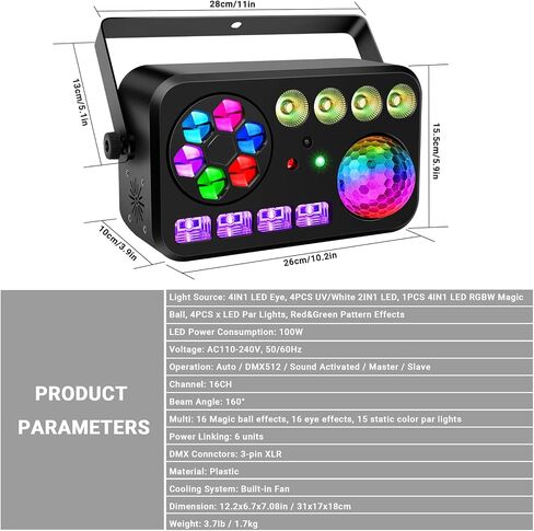 DJ Stage Party Lights - 40W 5IN1 DJ Lights Bee Eye Green&Red Multi Patterns Strobe Effects by Sound Activated DMX Remote Control for Wedding Disco Party Halloween Music Dance Bar Club Gig in Kuwait