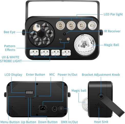 DJ Stage Party Lights - 40W 5IN1 DJ Lights Bee Eye Green&Red Multi Patterns Strobe Effects by Sound Activated DMX Remote Control for Wedding Disco Party Halloween Music Dance Bar Club Gig in Kuwait