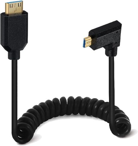 كابل ملفوف Micro HDMI 8K إلى Mini HDMI 8K بطول 4 أقدام، زاوية يسار 90 درجة Micro HDMI 2.1 إلى Mini HDMI 2.1 إصدار محول كابل حماية زنبركي حلزوني، 8K@60HZ in Kuwait