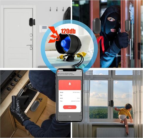 Smart Alarm System for Home Security, 120dB WiFi House Alarm Systems with Window Door Alarm Sensor and Remote Control, Alarm Security System for Shed Garage（Red） in Saudi Arabia