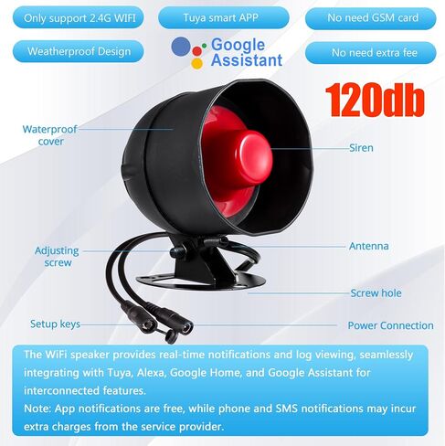 Smart Alarm System for Home Security, 120dB WiFi House Alarm Systems with Window Door Alarm Sensor and Remote Control, Alarm Security System for Shed Garage（Red） in Saudi Arabia