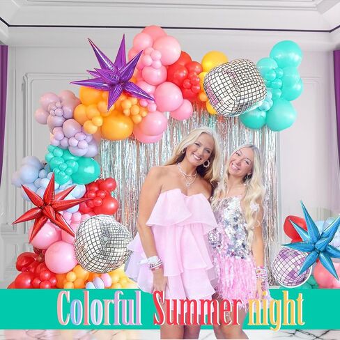 Metallic Balloon garland kit 150PCS Hot Pink Purple Green Blue Silver Gold Latex starburst 80s 90s Disco ball Party Balloons for Birthday Graduation last bachelorette Decoration new year eve supplies in Kuwait