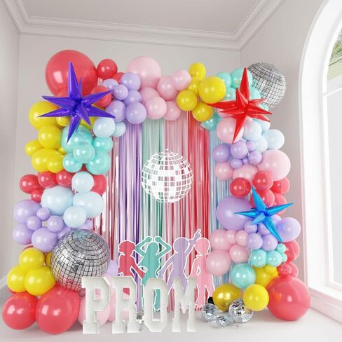 Metallic Balloon garland kit 150PCS Hot Pink Purple Green Blue Silver Gold Latex starburst 80s 90s Disco ball Party Balloons for Birthday Graduation last bachelorette Decoration new year eve supplies in Kuwait