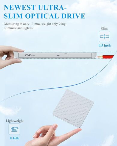 External CD DVD Drive for Laptop, USB 3.0 Type-C Ultra Slim 13mm DVD Player Portable CD DVD +/-RW Drive CD Burner Reader Writer Recorder for Desktop PC Windows 11/10/8/7 Linux Mac OS (Black) in Saudi Arabia