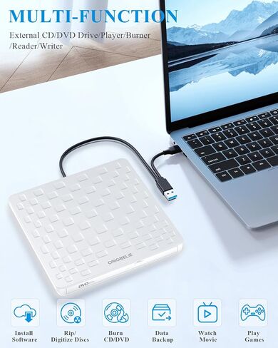 External CD DVD Drive for Laptop, USB 3.0 Type-C Ultra Slim 13mm DVD Player Portable CD DVD +/-RW Drive CD Burner Reader Writer Recorder for Desktop PC Windows 11/10/8/7 Linux Mac OS (Black) in Saudi Arabia