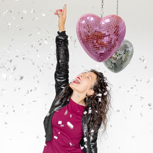 6 Inch Pink Heart Shaped Disco Balls with Chain for Party, Handmade Gifts Mirror Disco Ball for Decor, Room, Wedding, Garden, Retro Reflective Disco Ball, Disco Ball Decorations in Kuwait