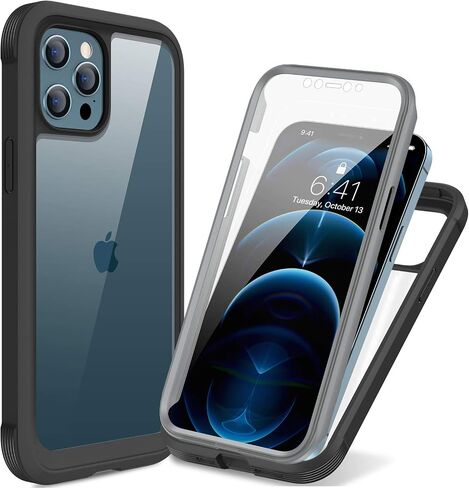 حافظة Miracase مصممة لهاتف iPhone 12 Pro Max، حافظة متينة لكامل الجسم مع واقي شاشة مدمج حساس للمس ومضاد للخدش، حافظة TPU ناعمة متوافقة مع iPhone 12 Pro Max 6.7 بوصة، أزرق ذهبي in Kuwait