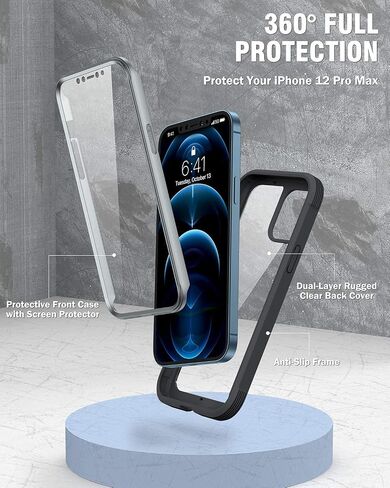 حافظة Miracase مصممة لهاتف iPhone 12 Pro Max، حافظة متينة لكامل الجسم مع واقي شاشة مدمج حساس للمس ومضاد للخدش، حافظة TPU ناعمة متوافقة مع iPhone 12 Pro Max 6.7 بوصة، أزرق ذهبي in Kuwait