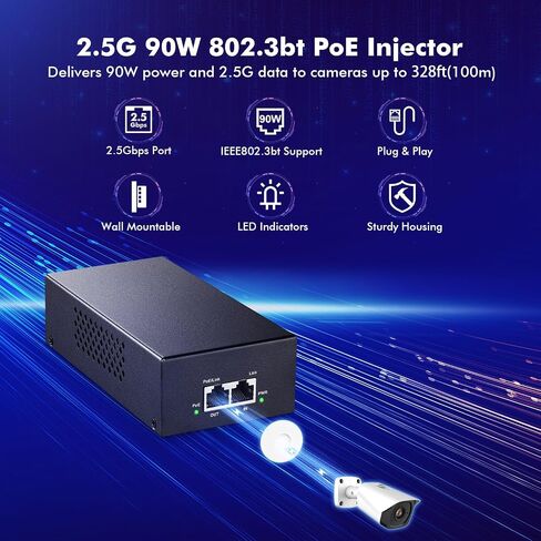 MokerLink Gigabit Poe Injector ، 802.3af/AT/BT 90W ، 10/100/1000 ميجابت في الثانية في الثانية ، التوصيل والتشغيل ، غير بوي إلى محول POE ، مسافة تصل إلى 100 متر (328 قدمًا) in Kuwait