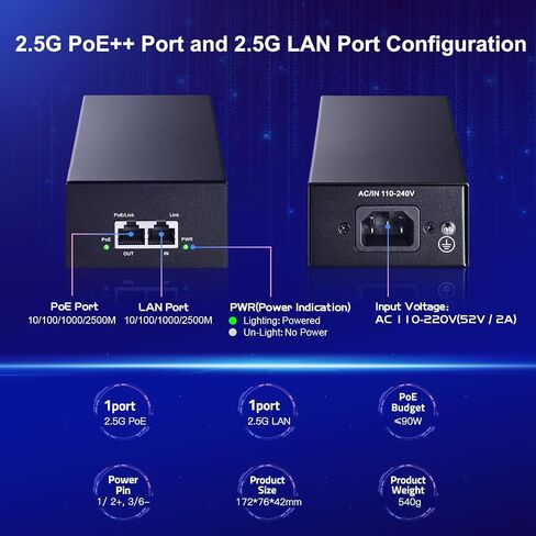 MokerLink Gigabit Poe Injector ، 802.3af/AT/BT 90W ، 10/100/1000 ميجابت في الثانية في الثانية ، التوصيل والتشغيل ، غير بوي إلى محول POE ، مسافة تصل إلى 100 متر (328 قدمًا) in Kuwait