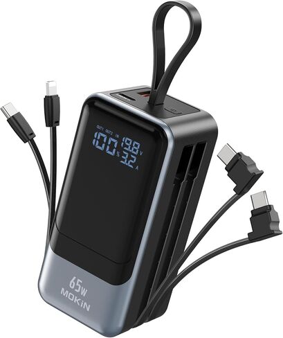 65W Portable Charger for Laptop, 18400mAh Power Bank with 2 Cables 4-Output, Smart Digital Display, Travel Laptop External Battery Pack for Laptop, MacBook, iPhone 15/14/13, iPad, Samsung in Saudi Arabia