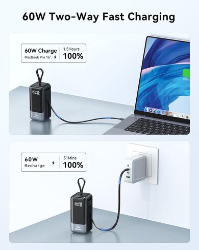 65W Portable Charger for Laptop, 18400mAh Power Bank with 2 Cables 4-Output, Smart Digital Display, Travel Laptop External Battery Pack for Laptop, MacBook, iPhone 15/14/13, iPad, Samsung in Saudi Arabia