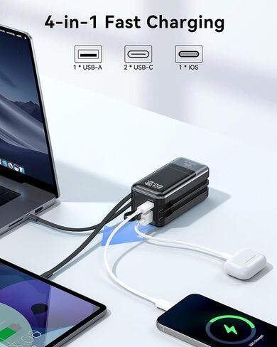 65W Portable Charger for Laptop, 18400mAh Power Bank with 2 Cables 4-Output, Smart Digital Display, Travel Laptop External Battery Pack for Laptop, MacBook, iPhone 15/14/13, iPad, Samsung in Saudi Arabia