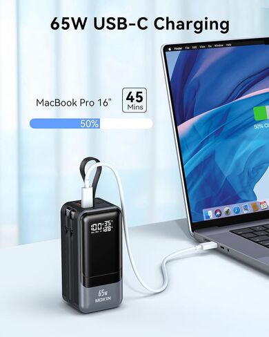 65W Portable Charger for Laptop, 18400mAh Power Bank with 2 Cables 4-Output, Smart Digital Display, Travel Laptop External Battery Pack for Laptop, MacBook, iPhone 15/14/13, iPad, Samsung in Saudi Arabia