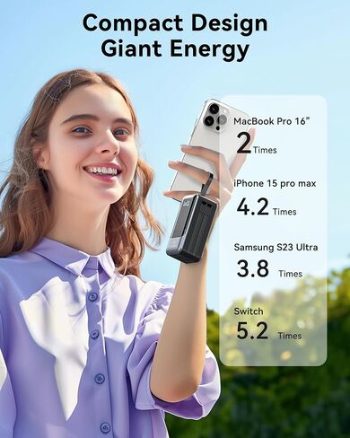 65W Portable Charger for Laptop, 18400mAh Power Bank with 2 Cables 4-Output, Smart Digital Display, Travel Laptop External Battery Pack for Laptop, MacBook, iPhone 15/14/13, iPad, Samsung in Saudi Arabia