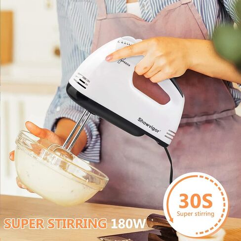 Handmixer Electric Handheld - 7 سرعات محمولة خلاط المطبخ الكهربائي مع 5 ملحقات من الفولاذ المقاوم للصدأ ، خفاش الطعام لخلط الكعك ملفات تعريف الارتباط ، الطهي ، الخبز in Kuwait