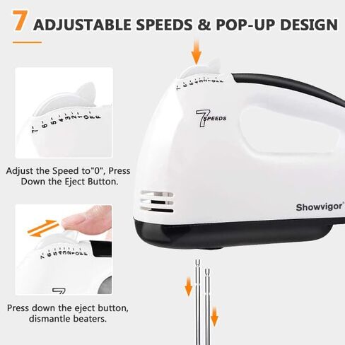 Handmixer Electric Handheld - 7 سرعات محمولة خلاط المطبخ الكهربائي مع 5 ملحقات من الفولاذ المقاوم للصدأ ، خفاش الطعام لخلط الكعك ملفات تعريف الارتباط ، الطهي ، الخبز in Kuwait