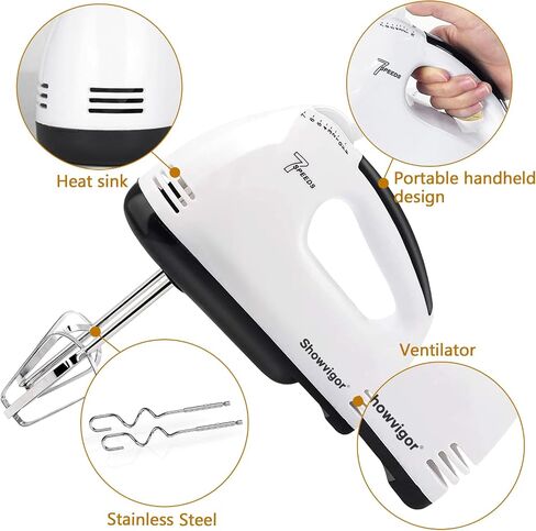 Handmixer Electric Handheld - 7 سرعات محمولة خلاط المطبخ الكهربائي مع 5 ملحقات من الفولاذ المقاوم للصدأ ، خفاش الطعام لخلط الكعك ملفات تعريف الارتباط ، الطهي ، الخبز in Kuwait