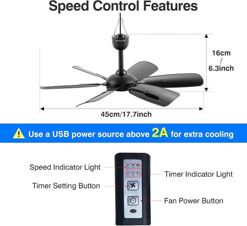17.7-inch Portable USB Hanging Fan with 6 Blades, Indoor/Outdoor Use for RV, Camping, and Canopy, Quiet Operation (with remote control) in Saudi Arabia