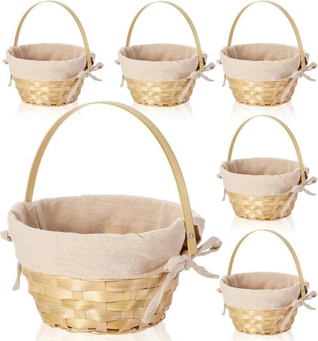 yulejo easter easter bamboo basket round small منسوجة مع دلاء مقبض لبيض East Hunt Picnic Party Supplies زخرفة عيد ميلاد (6 قطع ، جميلة) in Kuwait