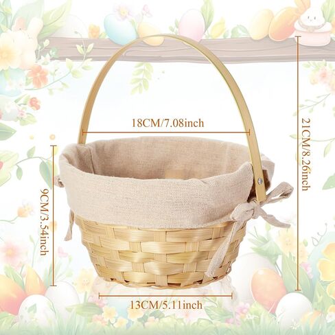 yulejo easter easter bamboo basket round small منسوجة مع دلاء مقبض لبيض East Hunt Picnic Party Supplies زخرفة عيد ميلاد (6 قطع ، جميلة) in Kuwait